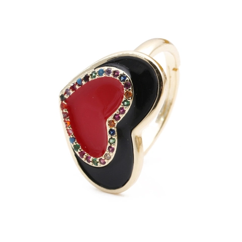 Anello Cuore Rame Micro Pave Zircone Smalto Regolabile Dito Aperto Gioielli Moda Design Doppio Strato Accessorio Donna