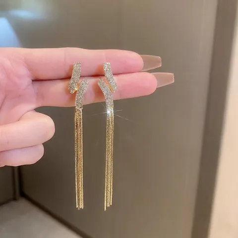 Boucles D'Oreilles Longues À Pampilles Géométriques Torsadées Avec Strass Et Tige En Argent Sterling 925 Bijoux De Luxe Élégants