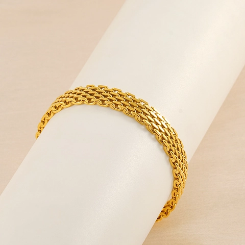 Mesh Bracelet Stainless Steel 18K Gold Plated Wide Flat Chain Adjustable Retro Fashion Jewelry For Men And Women