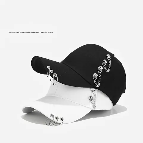 Punk Street Style Baseballpet Met Metalen Ringen En Kettingen Katoen Verstelbare Hip Hop Pet Heren Dames