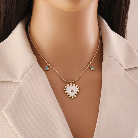 Moda Collar De Acero Inoxidable Con Colgante De Corazón Y Sol Nácar Piedra Preciosa Perla Artificial Joyería Para Mujer