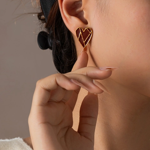 Orecchini A Lobo Cuore E Croce Con Perno In Acciaio Inossidabile Placcato Oro 18K Smalto Geometrico Gioielli Da Donna