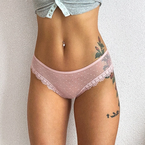 Mutandine Sexy In Pizzo Da Donna Con Cinturini Rete A Pois Trasparente Vita Bassa Slip Intimo