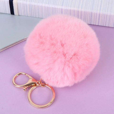 Pluche Pompon Sleutelhanger Zachte Kunstbont Bal Hanger Metalen Ring Voor Tas Telefoonhoesje Zoete Mode Voor Dames