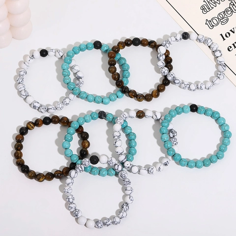 Naturstein Perlenarmbänder Paar Distanz Schmuck Tigerauge Lavastein Türkis Matte Achat Elastische Yoga Perlen Geschenk