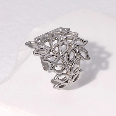 Hollow Blatt Weizenähre Ring Edelstahl 18K Vergoldet Verstellbar Offen Band Statement Schmuck Für Frauen