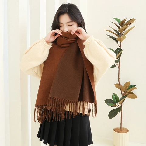 Sciarpa Invernale Reversibile In Finta Cashmere Per Donna Scialle Caldo Spesso Con Nappe Bicolore Versatile Moda