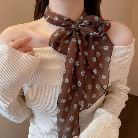 Retro Gepunktete Leopardenmuster Satinnschal Halskette Für Damen Elegante Lange Stoffkrawatte Leichte Modeaccessoires