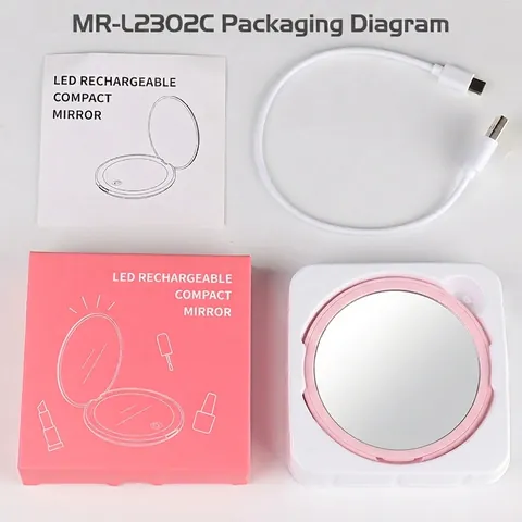 Specchio Da Trucco LED Portatile Pieghevole Ricaricabile Doppia Faccia Ingranditore Specchio Da Tasca Tondo