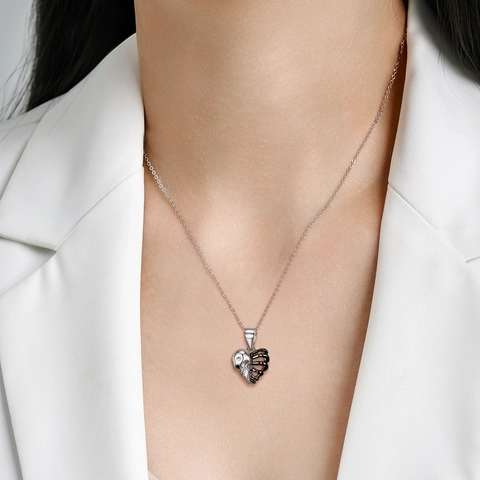 Collana con Ciondolo a Cuore Scheletro Teschio in Argento Sterling 925 Gioielli Argento Stile Punk Gotico per Uomo Donna Festa Quotidiano