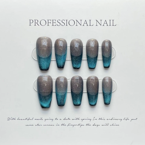 Handmade Cat Eye Press On Nails ABS Plastic Starry Sky Planet Cat Pattern Artificial Nails For Women Decorative Manicure