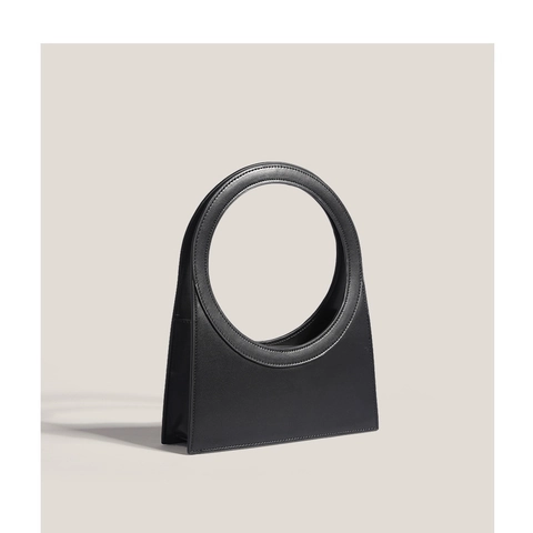 Women PU Leather Handbag Minimalist Large Ring Handle Trapezoid Shape Fashion Urban Solid Color Hand Tote Bag