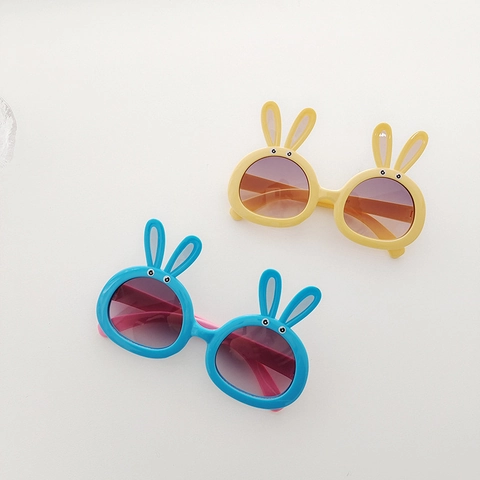 Occhiali Da Sole Per Bambini Simpatici Cartoni Animati Orecchie Di Coniglio Tondo Montatura Resina Lenti PC UV400 Viaggio