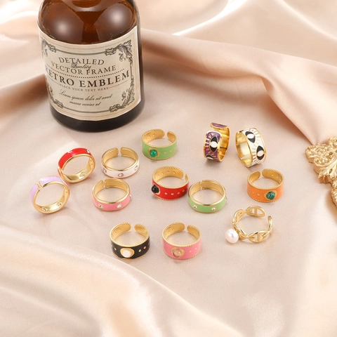 Evil Eye Open Adjustable Rings Colorful Enamel Gold Plated Stainless Steel Vintage Bohemian Finger Jewelry For Women