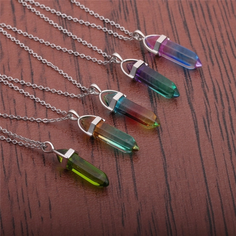 Collana Con Pendente In Cristallo A Prisma Esagonale Pietra Sfumata Appuntita Catena In Acciaio Inossidabile Gioielli Reiki Uomo Donna