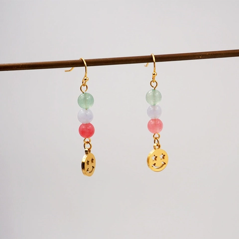 Smile Face Dangle Ohrringe Bunte Jade Perlen Stern Auge Titan Stahl Kupfer Neu Chinesischen Stil Schmuck Damen