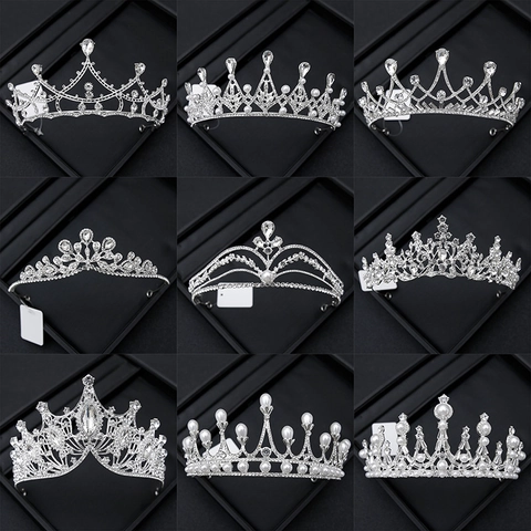 Baroque Tiara Crown Headband Alloy Rhinestone Artificial Pearl Sparkling Hair Accessory Wedding Bridal Birthday Party Women Girls