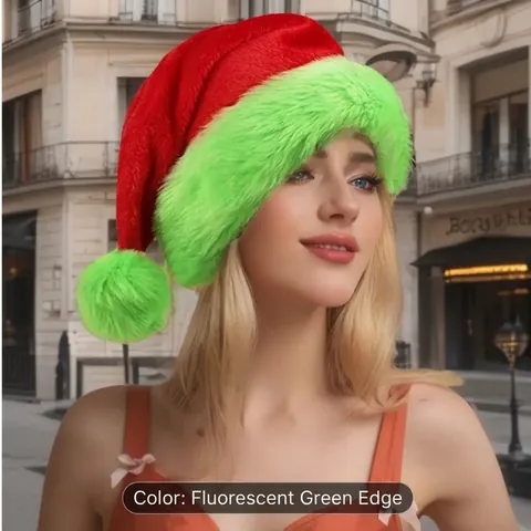 Weihnachtsmütze Roter Samt Weicher Fluoreszierender Grüner Plüschrand Pompon Festliche Feiertag Party Kostüm Neuheit