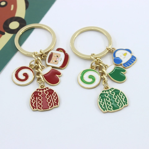Porte-clés de Noël en Alliage de Zinc Mignon Dessin Animé Père Noël Bonhomme de Neige Pull Gant Pendentif Cadeau de Vacances