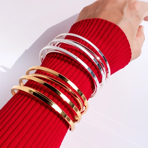 Geometrische Linie Mehrlagiger Offener Armreif Vergoldetes Kupfer Übertriebener Minimalistischer Schmuck Damen Statement Armreif
