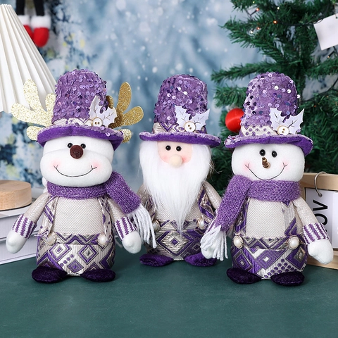 Gnomo Di Natale Pupazzo Di Neve Renna Bambola Viola Paillettes Tessuto Maglia Ornamenti Da Scrivania Decorazioni Festive