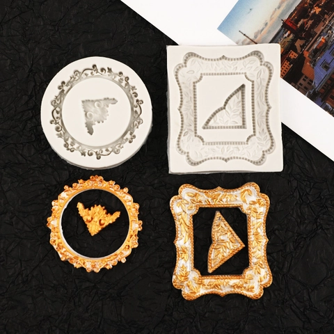 Retro Baroque Relief Photo Frame Silicone Mold For Fondant Cake Decorating Chocolate Resin Clay Lace Wreath Embossed