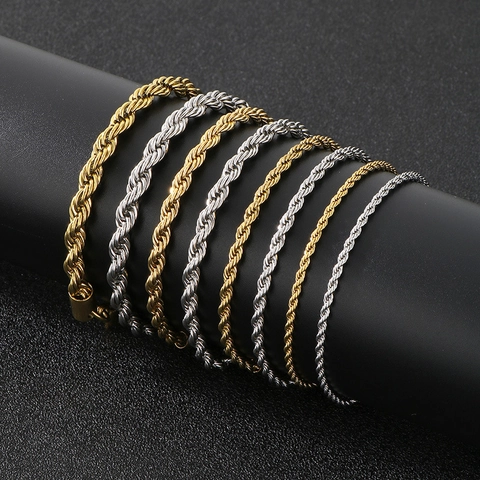 Stainless Steel Rope Chain Necklace And Bracelet Twisted Hip Hop Jewelry For Men Women Gold Silver Color