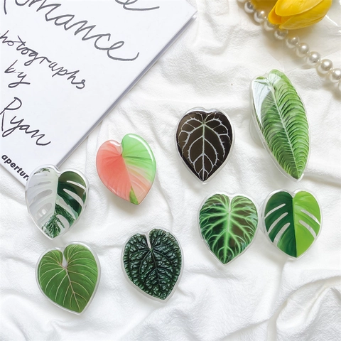 Phone Grip Stand Tropical Monstera Leaf Heart Shape Expandable Folding Acrylic Resin Smartphone Holder Aesthetic Stick On