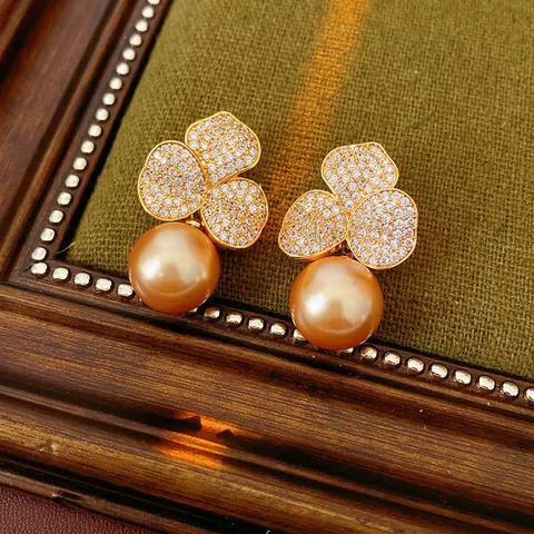 Orecchini Di Künstliche Perle A Fiore Vintage Francese Con Zircone E Perno In Argento Eleganti Gioielli Placcati In Oro Da Donna