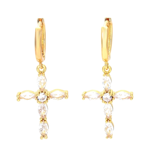 Orecchini Pendenti a Croce in Rame per Donna Micro Pavé Zirconia Orecchini a Cerchio Trendy Stile Religioso Elegante Regalo