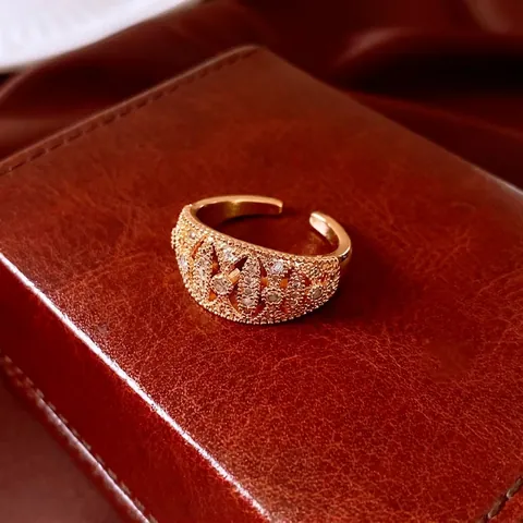 Vintage Hohler Geometrischer Offener Ring 18K Vergoldetes Kupfer Mikropflaster Zirkon Verstellbarer Mode Luxus Fingerschmuck Damen