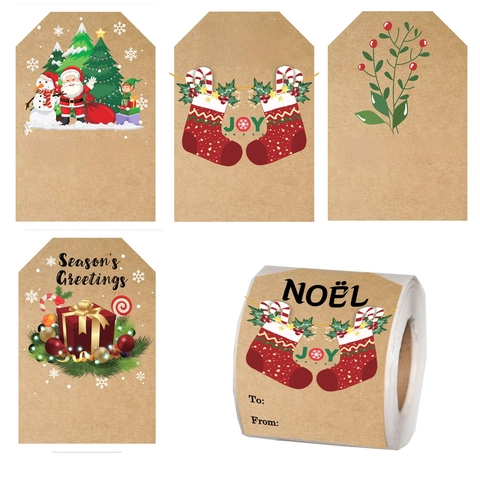 Etichette Regalo Di Natale Adesivi Carta Kraft Per Da Etichette Nome Decorative Vacanze Rotolo Motivi