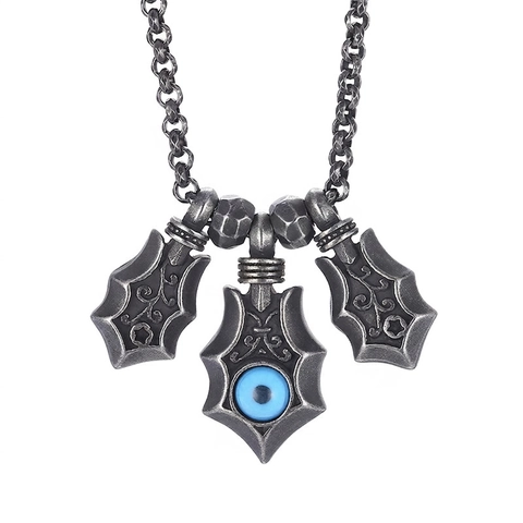 Collar Con Colgante Para Hombre Acero Inoxidable Ojo Turco Retro Punk Gótico Cuenta Azul Diseño De Triple Escudo Joyería Regalo