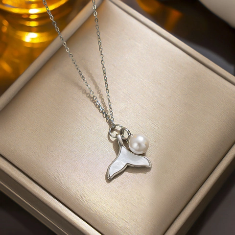 Collana Con Ciondolo A Coda Di Sirena In Acciaio Inossidabile Con Conchiglia E Perla Artificial Per Donna Gioielli Eleganti