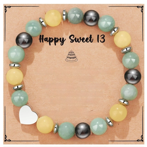 Bracciale Di Perline In Pietra Naturale Fatto A Mano Ciondolo A Cuore Biglietto Di Compleanno Regalo Per Donne Ragazze Gioielli
