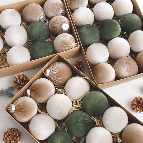 Palline Di Natale In Velluto Floccato Fatte A Mano Decorazioni Appese Albero Eleganti Vintage Festive