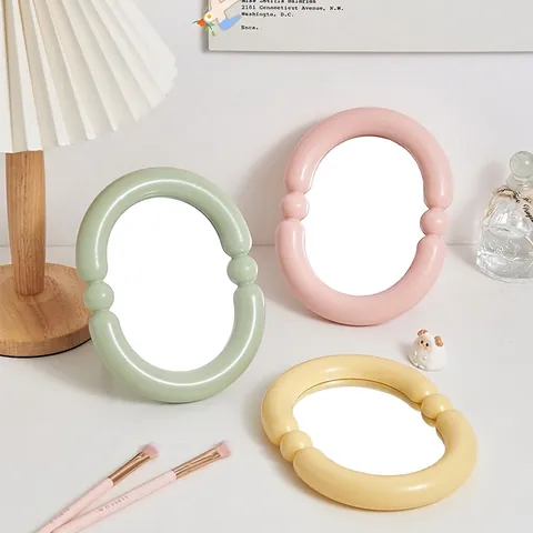 Espejo De Maquillaje De Escritorio Plástico PP Vidrio Marco Ondulado Con Burbujas Ajustable Una Sola Cara Estilo INS Color Macaron