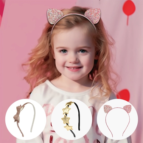 Diademas De Orejas De Gato Con Lentejuelas Estrella Dorada Y Lazo Brillante Para Niñas Accesorios Para El Cabello De Princesa
