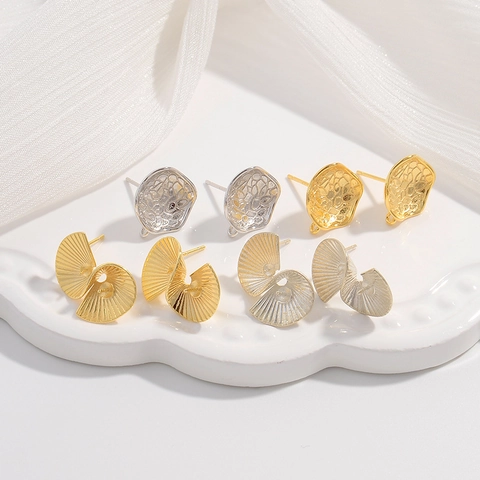 Fan Shaped Earring Studs With 925 Sterling Silver Earring Post Irregular Retro Hollow Spiral Texture DIY Jewelry Finding