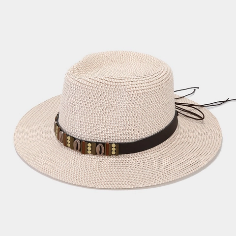 Sombrero Fedora De Paja Ala Ancha Protección Solar Verano Playa Papel Panamá Con Banda Cuero Concha Bohemio Para Mujer