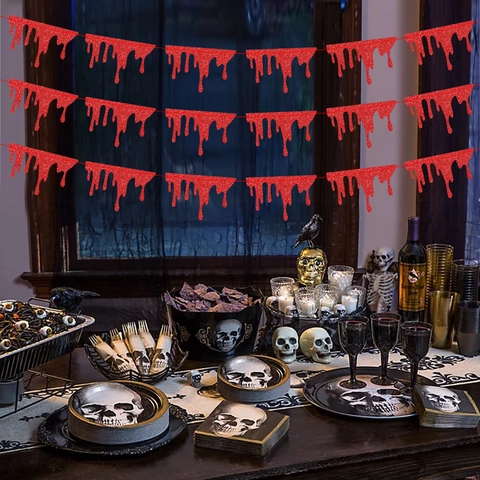 Halloween Blood Dripping Banner Red Glitter Paper Scary Creepy Haunted House Party Wall Hanging Decoration