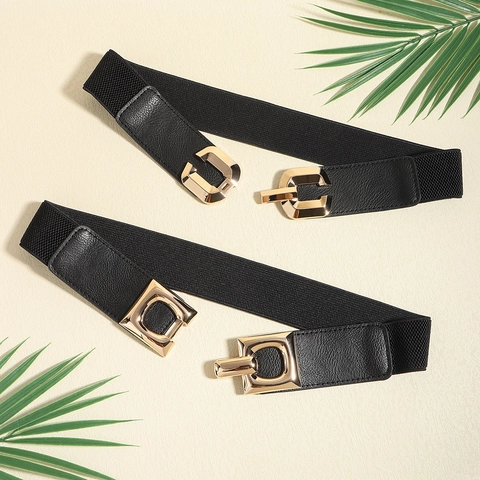Dames Elastische Corset Riem PU Leer Rekbare Tailleriem Metalen Gesp Vintage Stijl Voor Jurken