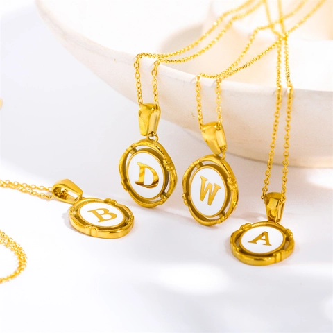 Initial Pendant Necklace Stainless Steel 18K Gold Plated Oval Enamel Capital Letter Jewelry For Women Elegant