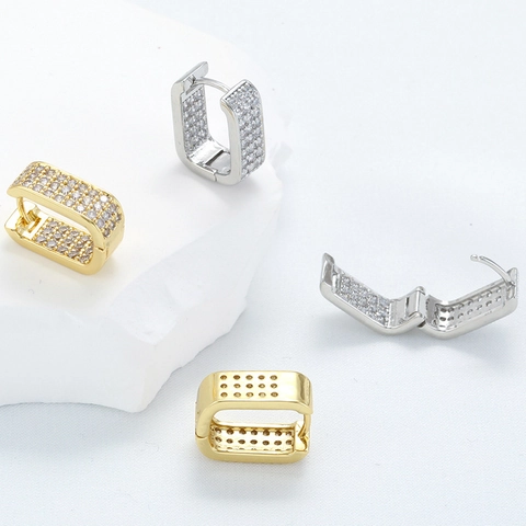 Eenvoudige Franse Stijl Rechthoekige Huggie Hoop Oorbellen Koper Volledige Pave Zirkonia Luxe Dames Sieraden