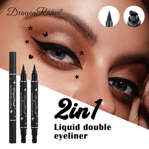 Double-Ended Eyeliner Pen With Stamp Star Heart Flower Butterfly Shapes Waterproof Long Lasting Black Liquid Eye Makeup