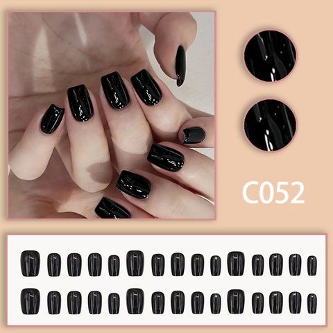 Unghie Finte Nere Lucide A Pressione Forma Quadrata Corta Unghie Artificiali Minimaliste Manicure Decorazione Unghie Indossabile