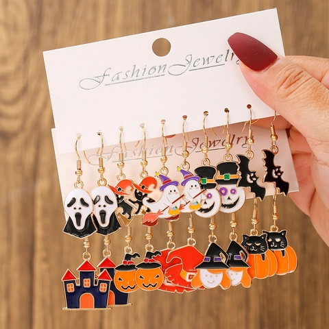 Set Orecchini Halloween Smalto Lega Zinco Fantasma Zucca Pipistrello Strega Orecchini Pendenti Donna Gioielli Regalo