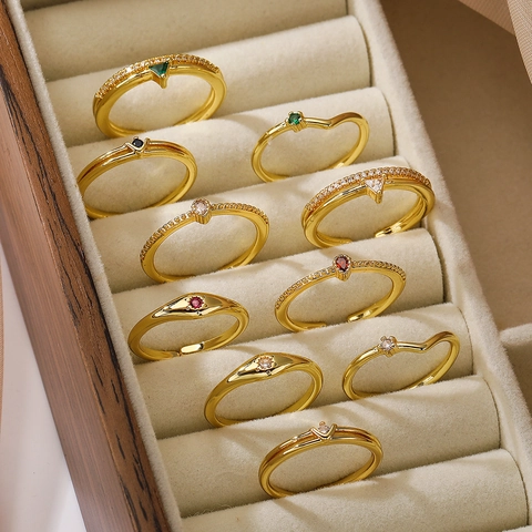 Anillo Abierto De Cobre Bañado En Oro De 18K Circonita Para Mujer Estilo INS Minimalista Joyería De Dedo Ajustable