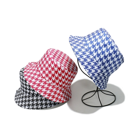 Houndstooth Bucket Hat Polyester Sun Protection Summer Outdoor Casual Chic Basin Sun Hat For Women And Men