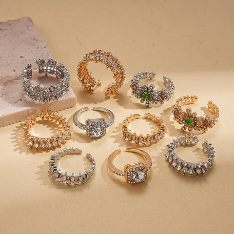 Anelli In Lega Per Donna Anello Aperto Regolabile Zircone Verde Smeraldo Quadrato Strass Floreale Gioielli Di Moda Elegante